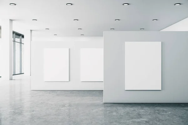 Minimalistic gallery interior with banner — Stock Photo, Image