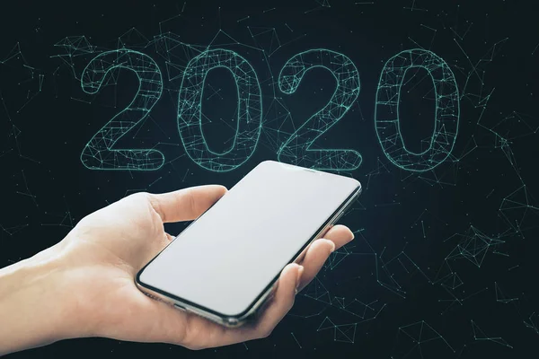 Smartphone und polygonaler Text 2020 Neujahr — Stockfoto