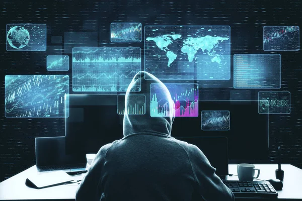 Hacker usando computadora — Foto de Stock