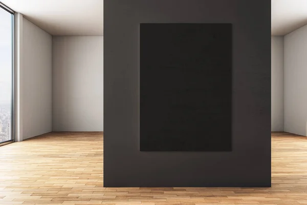 Gallery interior with empty black poster — Stockfoto