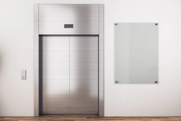 Elevator and blank glass poster. — Stock Photo, Image