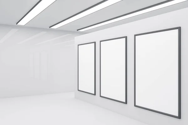 Futurisztikus belső tér három üres poszterrel — Stock Fotó
