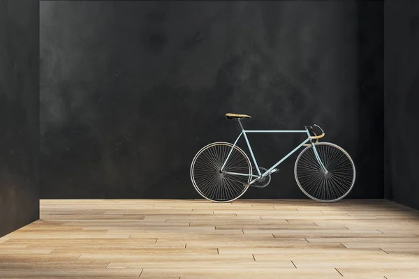 Minimalistyczne czarne wnętrze hipstera z rowerem, — Zdjęcie stockowe
