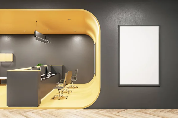 Yellow futuristic hotel interior with blank poster