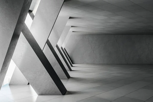Minimalistyczne betonowe wnętrze z kolumnami — Zdjęcie stockowe