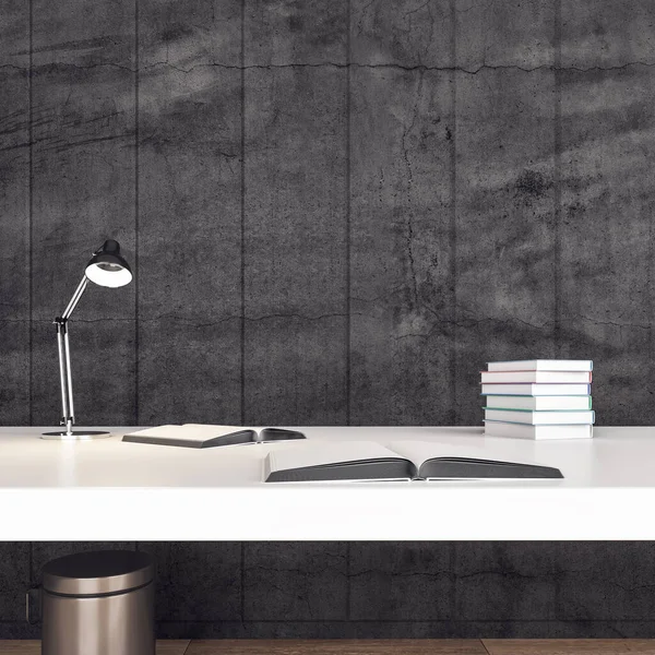 Escritorio de oficina minimalista con libros en la mesa . — Foto de Stock