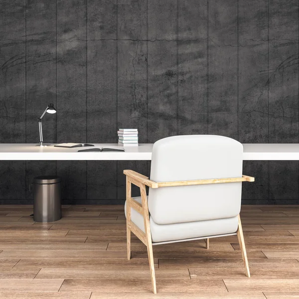 Escritorio de oficina minimalista con libros y silla . — Foto de Stock