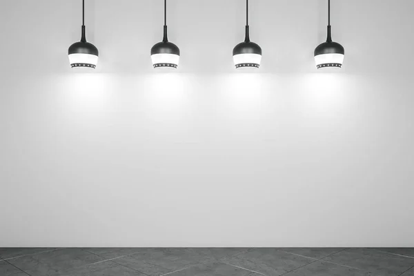 Інтер'єр білої бетонної галереї з лампами . — стокове фото