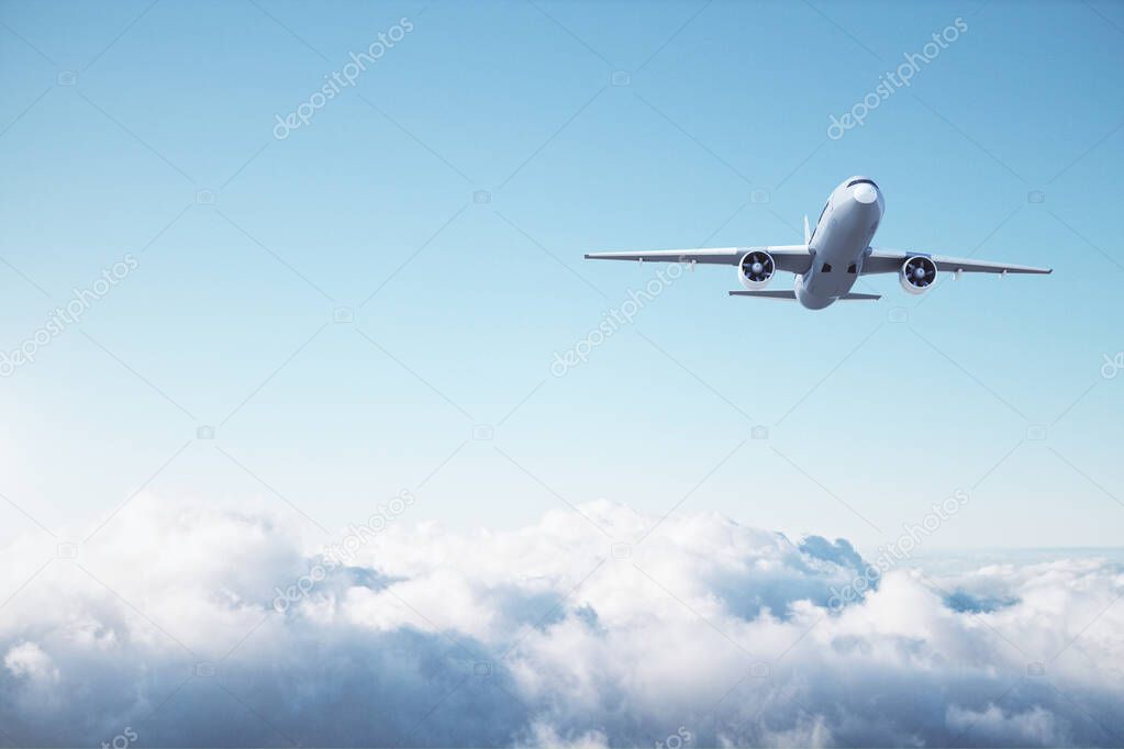 Passenger airplane flying in the blue sky