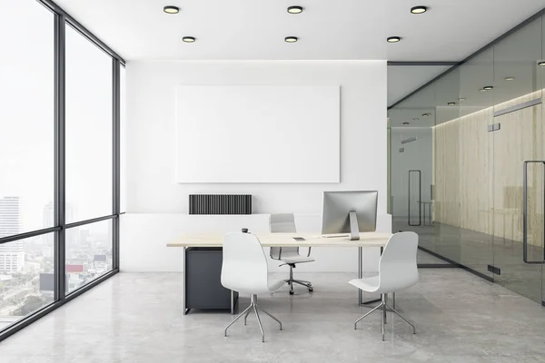 Modern coworking office interior with empty banner — 스톡 사진