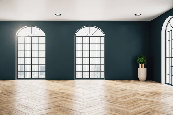 Moderno interno galleria con pavimento in legno e pianta — Foto Stock