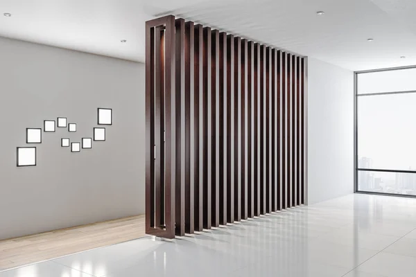 Інтер'єр офісу з абстрактною дерев'яною стіною — стокове фото