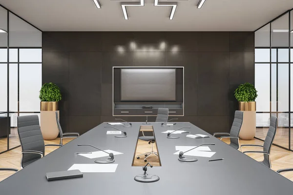 Conference interior room with blank plasma — Stock Photo, Image