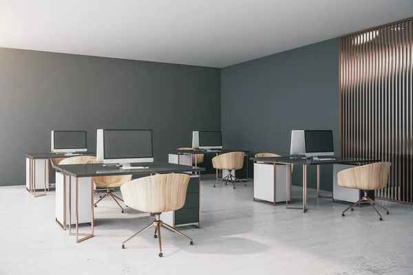 stock image Contemporary coworking office interior with computers