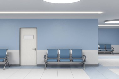 Modern bekleme odası mavi tıp bürosunun içinde.