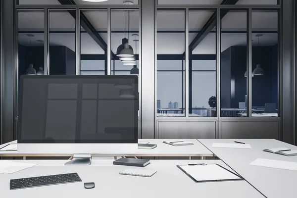 Computer in modern office interior — 스톡 사진