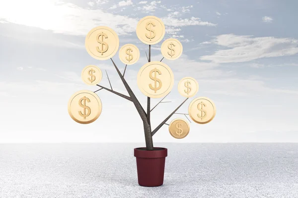 Árbol de dinero con monedas de dólar de oro — Foto de Stock