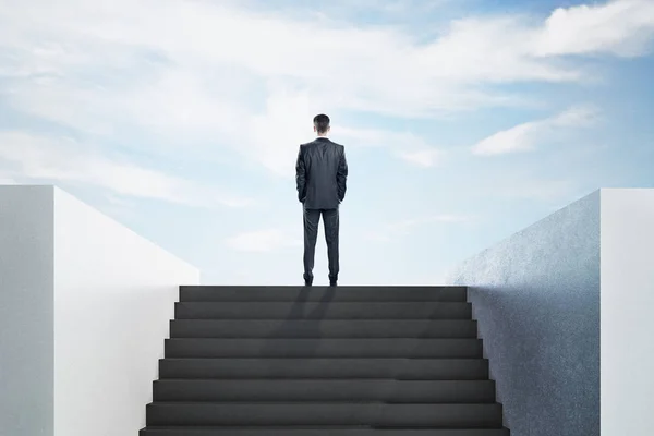 Businessman standing on top ladder — Stock Photo, Image