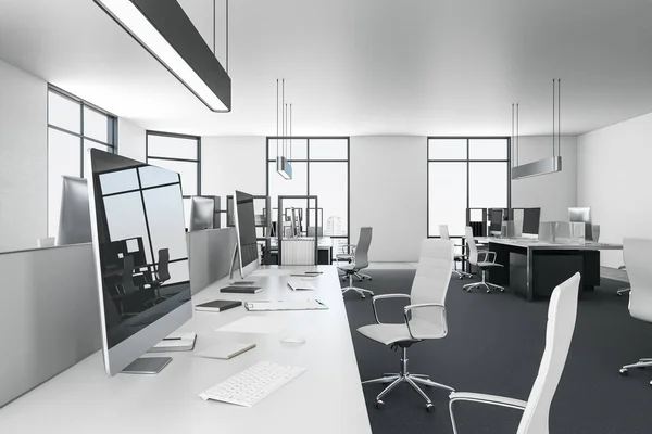 Modern coworking office interior with computers. — 스톡 사진