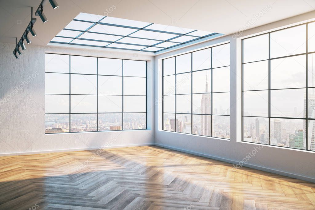 Sunny interior with city view