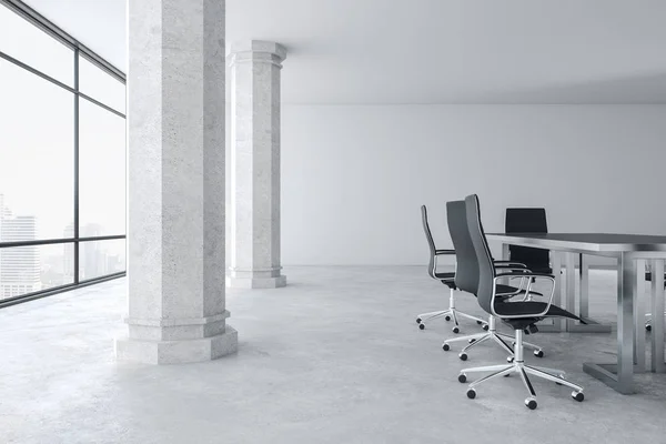 Quarto de reunião de luxo interior com vista panorâmica da cidade de megapolis — Fotografia de Stock