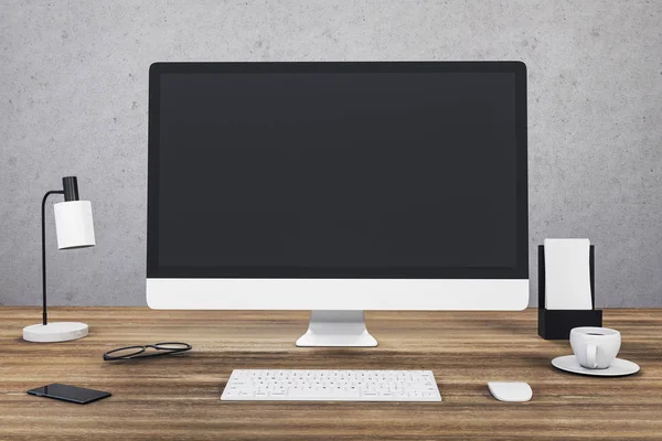Designer desktop dengan komputer di atas meja kayu — Stok Foto