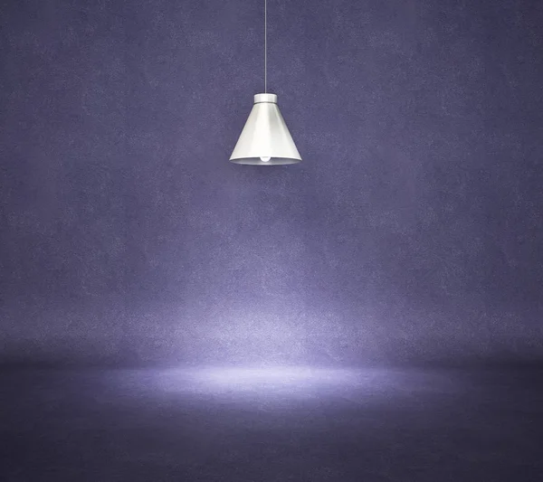 Vintage style hanged ceiling lamp with dark blue concrete wall — Stock Photo, Image
