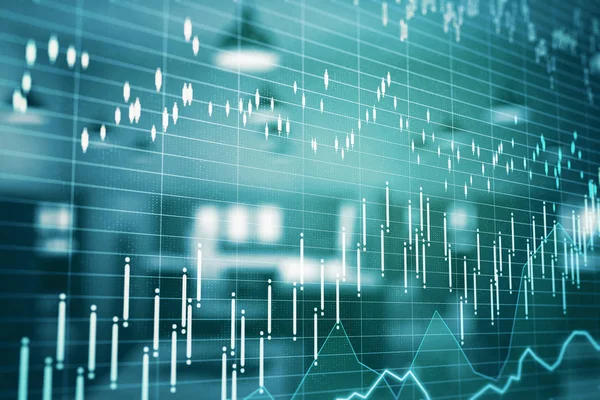 Képernyő Üzleti Ábrákkal Raktáradatokkal Irodai Háttérrel Üzleti Kereskedelmi Koncepció Kiolvasztás — Stock Fotó