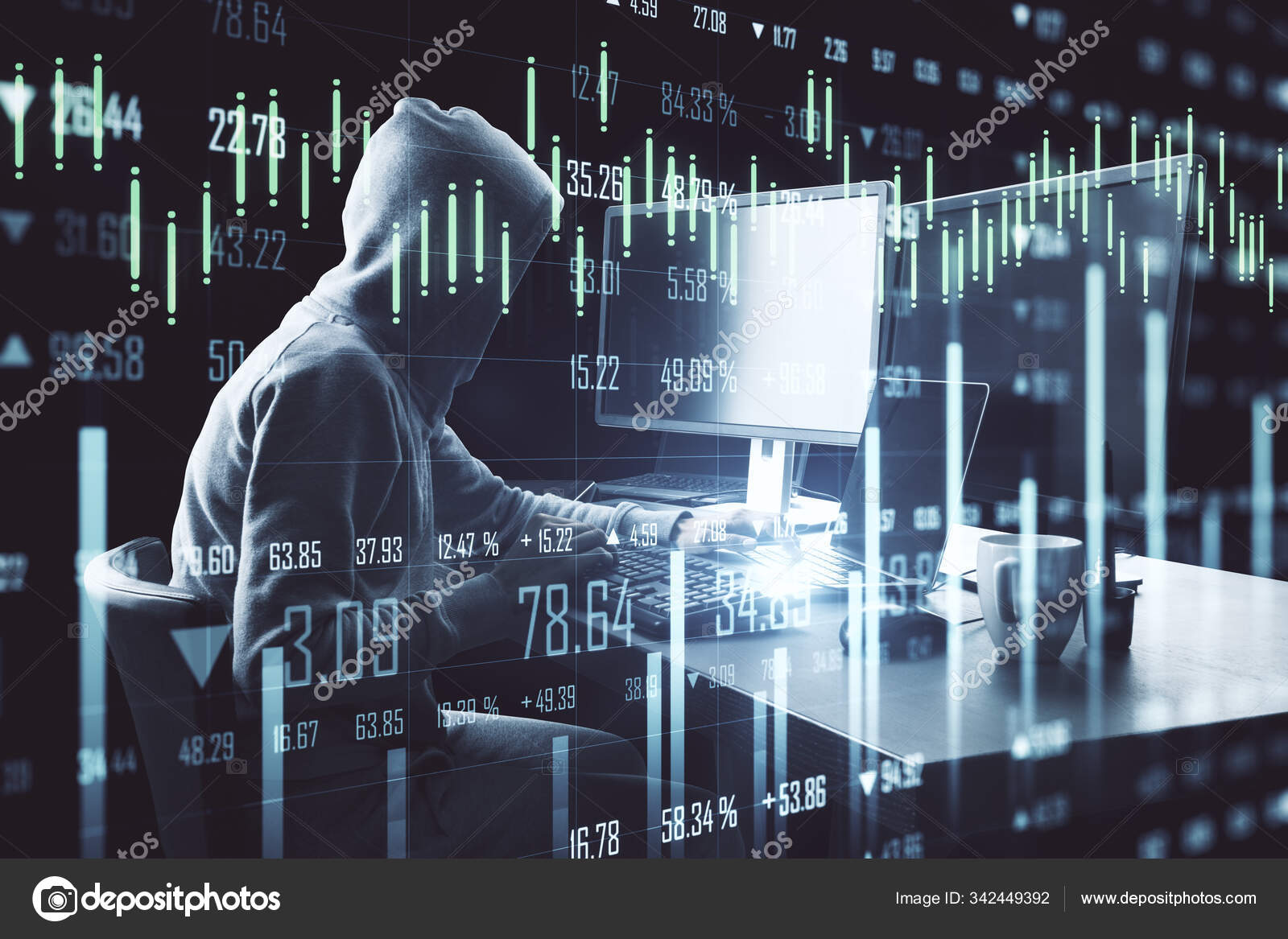 Hacker using computer with chart Stock Photo by ©peshkov 342449392