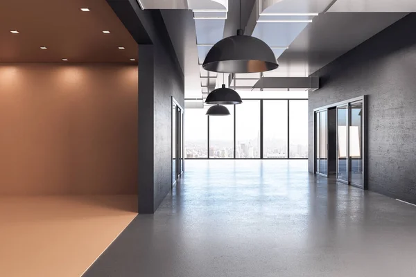 Modern office hall in yellow interior. — 스톡 사진