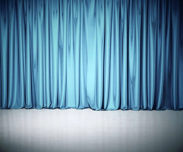 Stage with blue curtain and concrete floor. — Stock Photo, Image