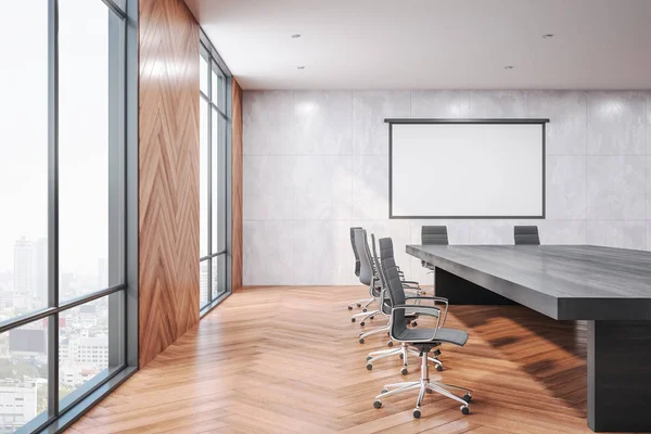 Modern meeting office interior with blank screen — 스톡 사진