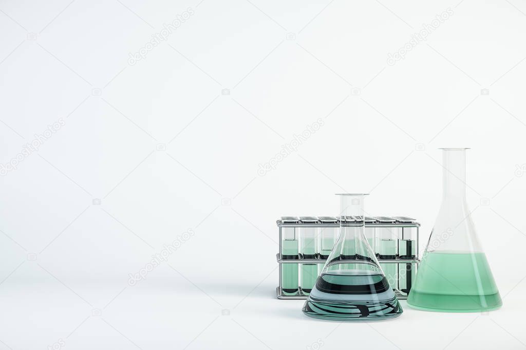 Laboratory test tubes on white background