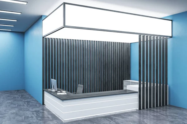 Moderne blaue Büro-Lobby mit Rezeption — Stockfoto