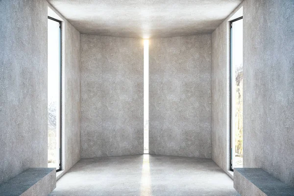 Concrete room interior with two glass doors — Stockfoto