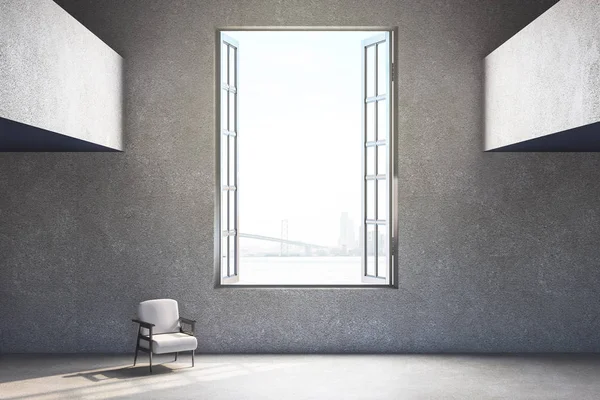Interior minimalista de la sala de estar con silla blanca — Foto de Stock