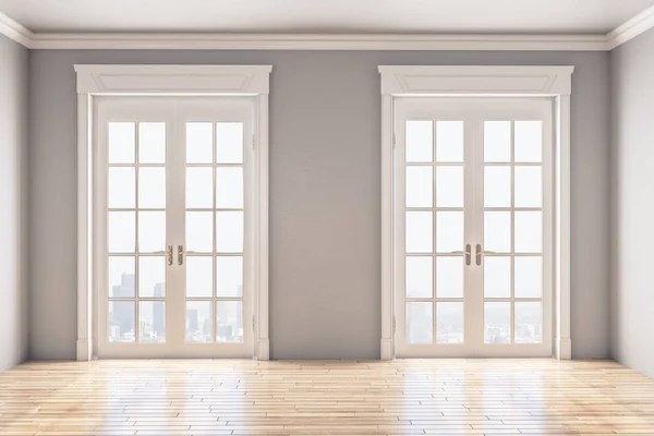 Dvě bílé dveře v klasickém interiéru — Stock fotografie