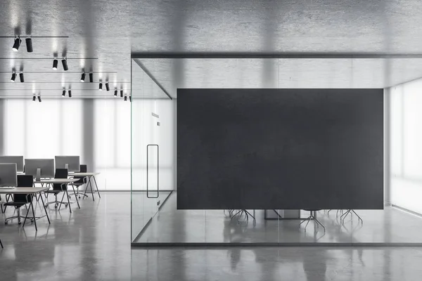 Office interior with empty black poster — Stockfoto