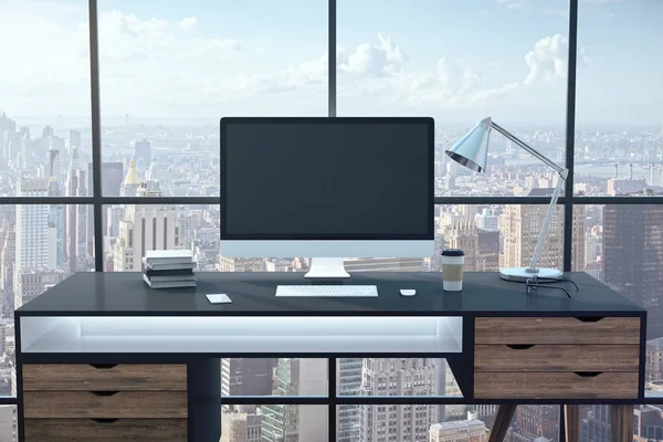 Modern office with computer on table — 스톡 사진