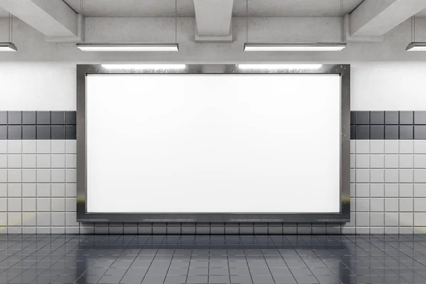 Přední Pohled Prázdný Plakát Metra Bílé Stěně Reklama Urbanismus Posměch — Stock fotografie