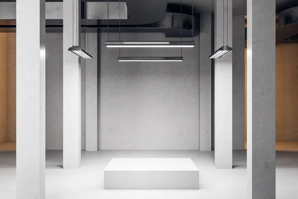Intérieur Moderne Béton Avec Podium Colonnes Concept Performance Présentation Rendu — Photo