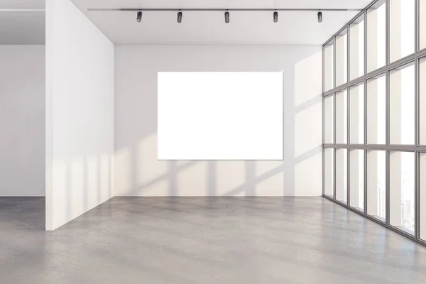Μοντέρνο Εσωτερικό Παράθυρο Και Λευκή Αφίσα Στον Τοίχο Έννοια Παρουσίασης — Φωτογραφία Αρχείου