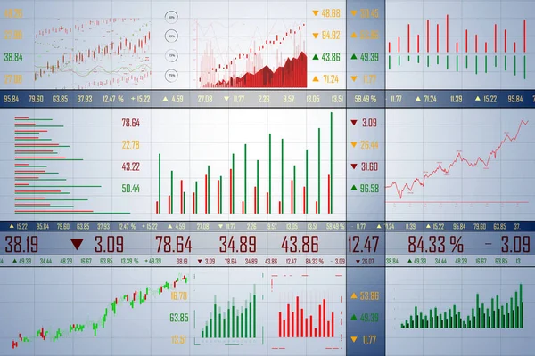 Ragyogó Készlet Analitika Üzleti Jelentés Virtuális Képernyőn Pénzügyi Kereskedelmi Koncepció — Stock Fotó