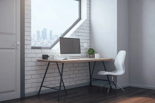 Contemporary Workplace Home Office Accessories Megapolis City View Workplace Lifestyle — Stock Photo, Image