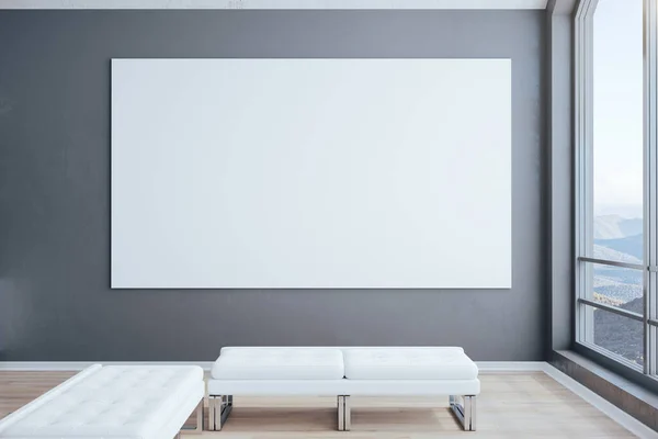 Minimalistische Zolderkamer Met Blanco Poster Muur Bank Kunst Design Concept — Stockfoto