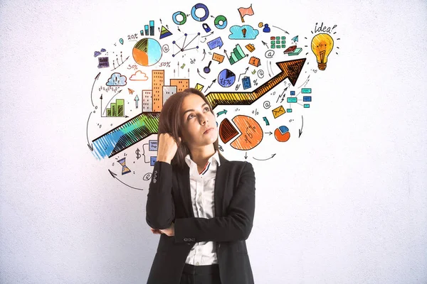 Businesswoman Drawing Success Marketing Plan Wall Business Management Concept — Stock Photo, Image