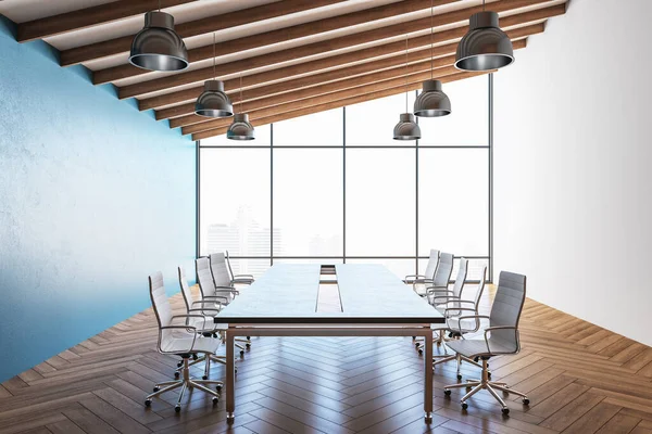 Moderna Sala Reuniões Interior Com Vista Panorâmica Cidade Luz Solar — Fotografia de Stock