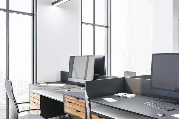 Rent Coworking Office Interiør Med Møbler Dagslys Konseptet Arbeidsplassen Gjengivelse – stockfoto