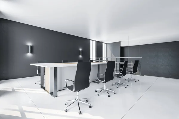 ブラックウォール上のコピースペースとミニマリズムの会議室 職場と企業のコンセプト 3Dレンダリング — ストック写真