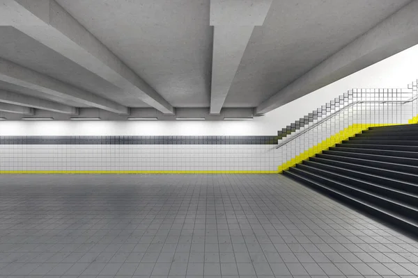 Estação Metrô Moderna Com Paredes Cinza Branco Escadaria Conceito Subterrâneo — Fotografia de Stock